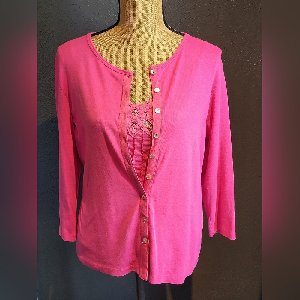 Unbranded Pink Cotton Cardigan (Made In Turkey) And Pink Cotton Shell Medium